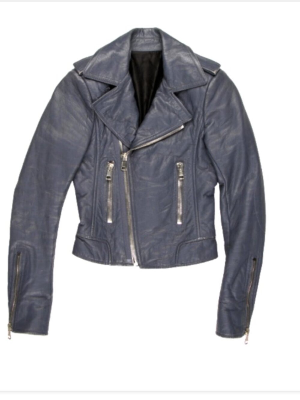 BALENCIAGA Woman Classic Lambskin Leather Moto Biker Jacket Gray FR 34 US 2 XS